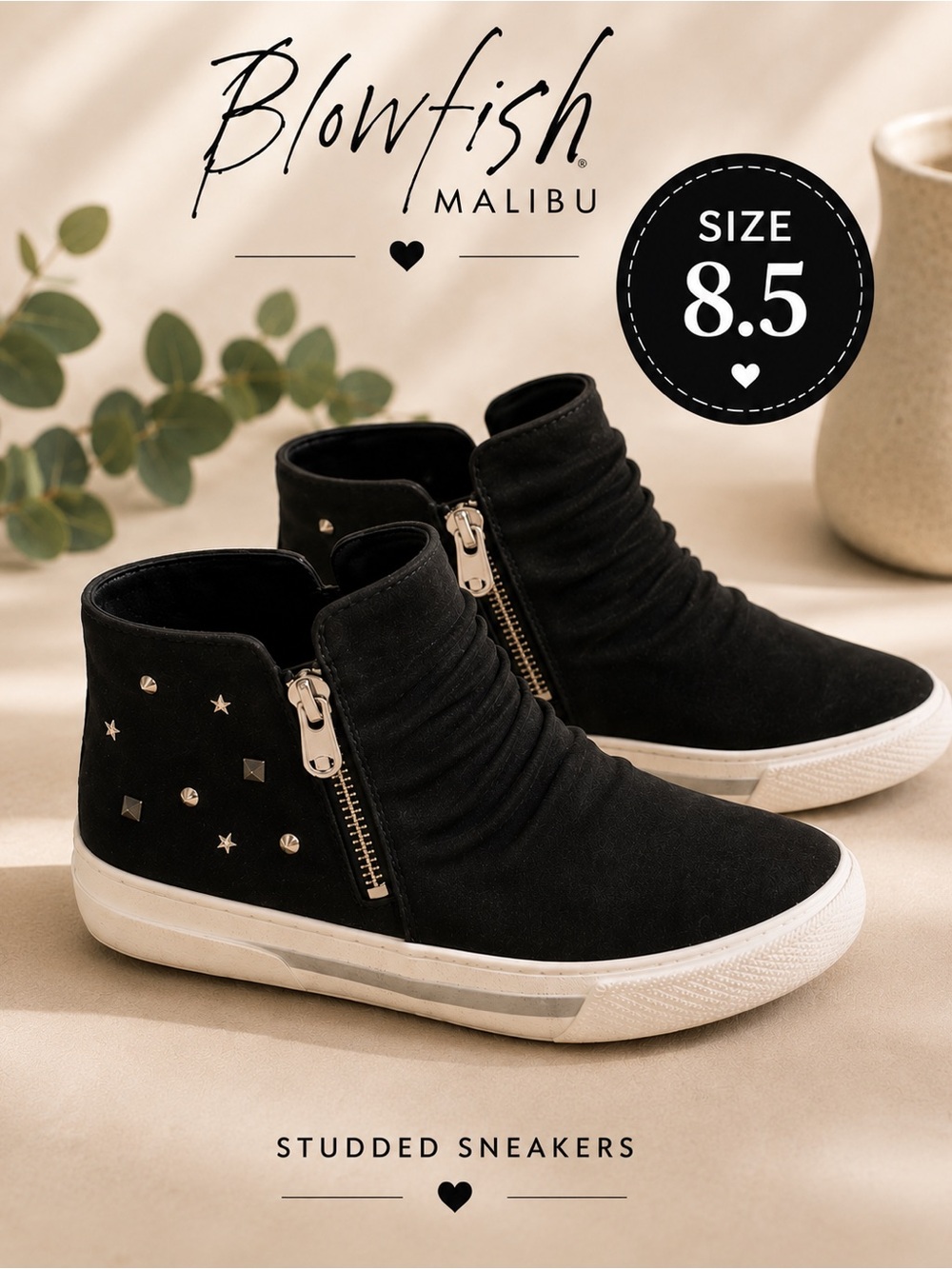 Women’s Black Zip-Accent Ankle Bootie with Stud Detailing